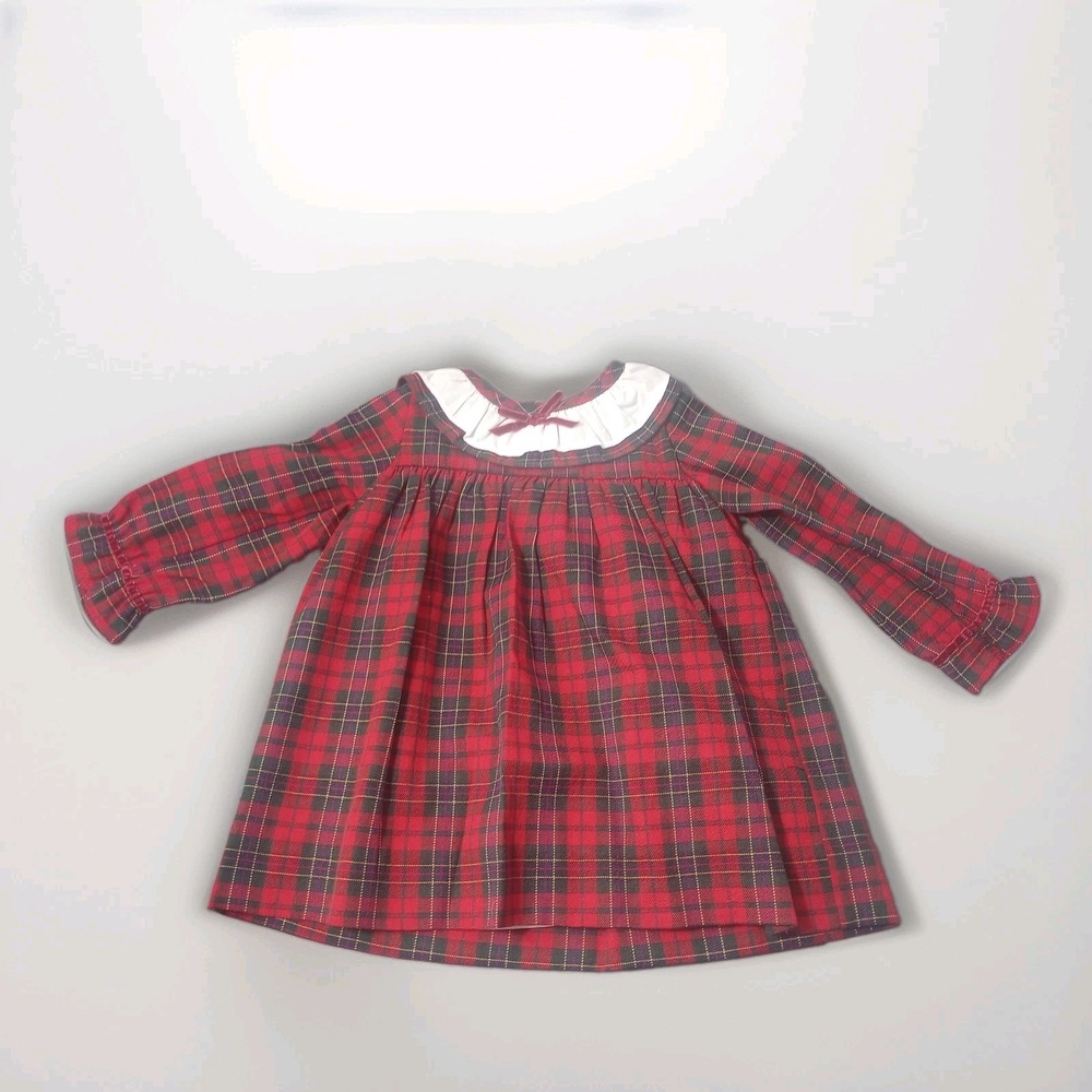 Edgehill Collection Red Plaid Christmas DressRuffle Lace Luxury Baby Girl 12M